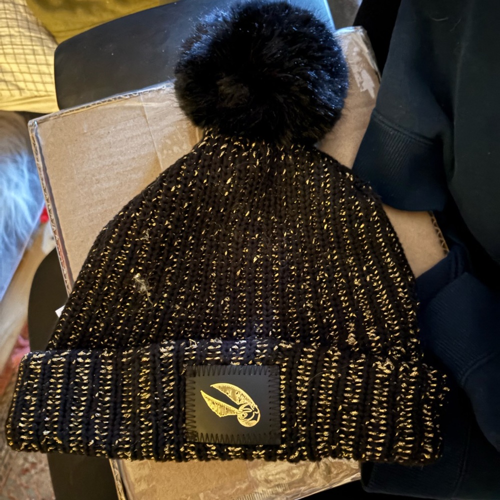 Love Your Melon Black and Gold Harry Potter Knit Pom Beanie